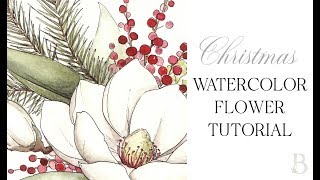 Christmas Watercolor Flower Tutorial [upl. by Raynah]