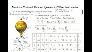 Mecánica Vectorial Estática Equilibrio de partículas espacio Ejercicio 1299 Beer 9na Edición [upl. by Neveda]