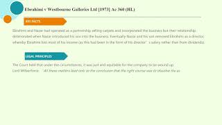 Case Law Company winding up Ebrahimi v Westbourne Galleries Ltd 1973 Ac 360 HL [upl. by Niran645]