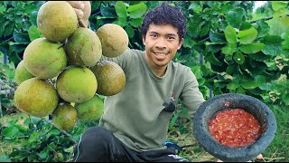 Eat santol fruit with salt and pepper  bitter spicy salt peppers Mouth Watering me up [upl. by Nidraj512]