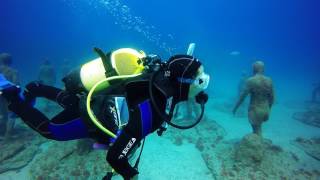 Scuba diving through the dramatic Museo Atlantico Playa Blanca Lanzarote [upl. by Aiza]