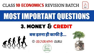 Class 10 SSt Economics Ch 3 Money and Credit Most Important Questions cbse10 mostimportantquestion [upl. by Lawley696]