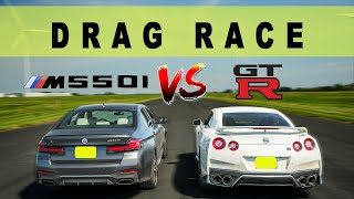 2022 BMW M550i XDrive takes on 2018 Nissan GTR R35 can it win Drag and Roll Race [upl. by Dawson]