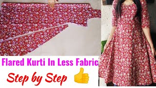 Flared Kurti in Less Fabric  कम से कम कपड़े में घेरदार कुर्ती Cutting and Stitching  Kurti Cutting [upl. by Ennasus]