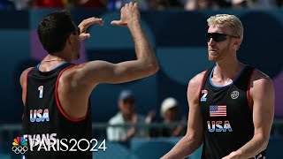 Team USA steamrolls France in Budinger Evans Olympic debut in beach volleyball  Paris Olympics [upl. by Pitzer]