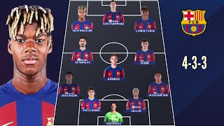 BARCELONA PREDICTED LINEUP 433 WITH TRANSFER TARGETS 2024 🔥 NICO WILLIAMS ✅ [upl. by Lubbi322]