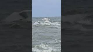 Brave Smaller Boat Captain Takes On The Rough Tip Of The Jetty Surf [upl. by Manthei]