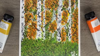 Birch Tree Forest Painting for Beginners  Acrylic Painting for Beginners [upl. by Ellenrahc]