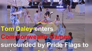 Tom Daley enters Commonwealth Games surrounded by Pride Flags to make powerful statement [upl. by Nhabois]