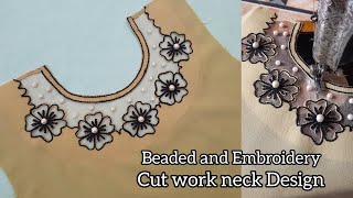 Neck Cut Work design Cutting and stitching  Round neck cutwork design Sewing tips and tricks [upl. by Notsirk382]