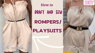 PLAYSUIT DRAFT AND SEWING  How to make a sleeveless Romper  Recreating  BEGINNER FRIENDLY [upl. by Connett]