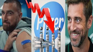 Travis Kelce SHILLING for Pfizer BACKFIRES Stock DROPS to 10 year low Aaron Rodgers was right [upl. by Artema]