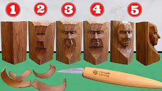 5 Steps for CARVE a FACE KNIFE ONLY Whittling WOOD CARVING for beginners Focuser Carving Knives [upl. by Ramirolg]