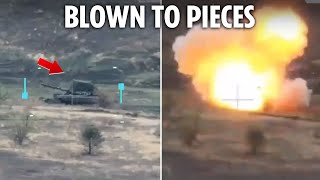 Ukrainian drone obliterates Putin’s stateoftheart £4m T90m tank in terrifying fireball [upl. by Ideih]