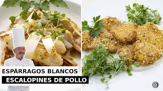 ESPÁRRAGOS blancos en tres texturas  ESCALOPINES de POLLO con salsa de queso  con Arguiñano [upl. by Cirtap]