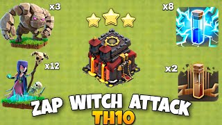 Th10 Zap Witch Attack Strategy  Th10 Golem Witch Attack  Th10 Best Attack Strategy Clash Of Clans [upl. by Inimod594]