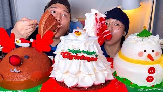 뚜레쥬르 크리스마스 케이크⛄️ 남자친구랑 케이크 디저트 먹방 Dessert Mukbang [upl. by Jedediah]