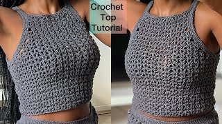 How To crochet A Minimal Tank Top  DIY Top  VStitch crochet crochettops häkeln [upl. by Esikram]