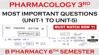 Pharmacology 6th semester Important Questions  Pharmacology 3 Important Questions Carewell Pharma [upl. by Elston364]