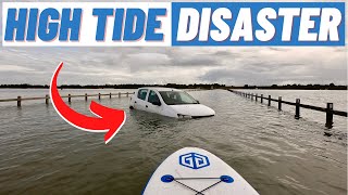 Driver Attempts to Cross Flooded Road High Tide Mersea Island SUP [upl. by Nehte978]