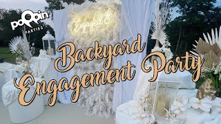 Backyard Engagement Party  All White Decoration Ideas  Event Design [upl. by Nahtannhoj]