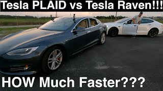 2021 Tesla Plaid vs 2019 Tesla Raven Model S Ludicrous THREE 14 mile Drag Races with Timeslips [upl. by Kenison]