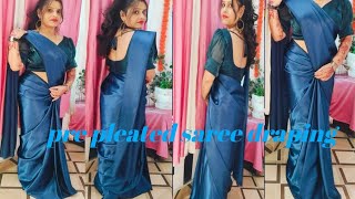 How to drape pre pleated saree Only 5 minute me saree kaise pahne glambeautysadhana [upl. by Ellerud484]