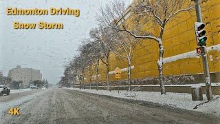 Driving  Snow Storm  87 Ave to Groat Road Edmonton AB 🇨🇦 [upl. by Ylagam]