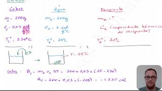 Calorimetria  Uma barra de cobre de massa igual a 200 g a uma temperatura de 230 °C é mergulhada [upl. by Ahso890]