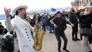 I Will Survive  Gloria Gaynor  CRAZY Street Sax Performance  Daniele Vitale [upl. by Ennire387]