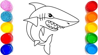 How to draw a Shark Easy  Step by step Shark drawingpainting and coloring for kids toddlers [upl. by Acirretahs608]