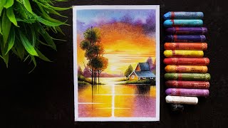 Sunrise Scenery Drawing Easy Oil Pastel Drawing Easy [upl. by Gilbertina]