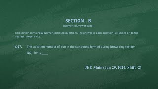 Q27 JEE Main Chemistry PYQ Jan 29 2024 Shift 2  Brown Ring Test  NEON JEE NEET [upl. by Netsua907]