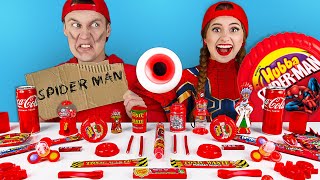 ASMR MUKBANG Only Red Superhero Desserts  Eating One Color Food Challenge by HaHaLoL [upl. by Iruj827]