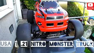 vintage rc kyosho USA 1 nitro monster trucks 21 new engine street run need shock oil [upl. by Rilda]