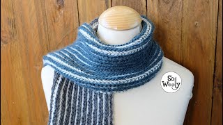 How to knit and bind off the TwoColor Brioche stitch  Scarf pattern  So Woolly [upl. by Ahsilahk799]