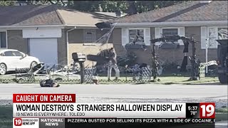 Ohio woman destroys 1000 worth of strangers Halloween decorations [upl. by Elora]