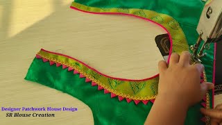 Designer patchwork blouse design  Cutting and stitching back neck design RohiniFashionShorts [upl. by Tadio]