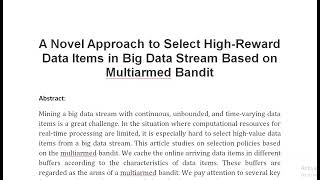 A Novel Approach to Select High Reward Data Items in Big Data Stream Based on Multiarmed Bandit [upl. by Delainey]