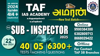 🔴 SUB INSPECTOR 202425  New Test Batch  22nd Nov Onwards  40 Tests  6300 Questions  TAF [upl. by Yesteb]