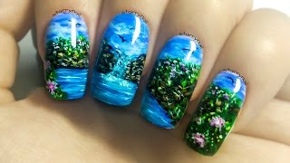 Waterfall Freehand Nail Art Tutorial [upl. by Annol2]