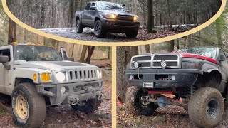 Hummer and Dodge pickup slam into trees offroad  Tacoma just drives around them [upl. by Aceber]