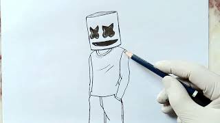 How To Draw Marshmello Sketch Step By Step  Art For Beginners  Marshmello Cartoon Drawing [upl. by Aevin]