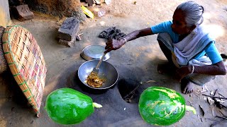 Tribe Grandma Cooking PAPAYA curry for her Lunch  Indian village tribe grandma cooking papaya [upl. by Bibeau]