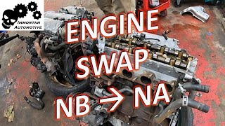 Installing an NB 9900 Engine Into a NA Miata 9497 [upl. by Aicirtan]