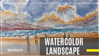 How to make Ocean Painting with Watercolour  Beach Painting Step by Step [upl. by Cecelia]