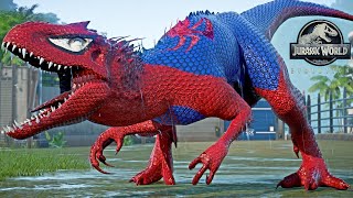 Spiderman Indominus REX Venom Captain America Iron Man Dino Fight  Jurassic World Evolution [upl. by Asa]