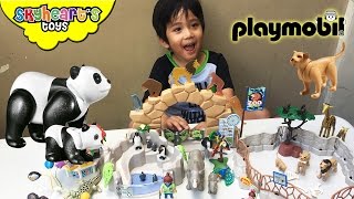 A Giant Panda inside our Playmobil Zoo Animals toys for kids City Life lion penguin rhino giraffe [upl. by Ardnuhsed]