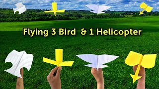 how to make best 4 flying bird 4 paper flying plane 3 bird 1 helicopter toy flying all ideas [upl. by Arema200]