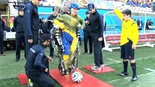 World Cup 2014 First kick made by Paralyzed Man with the help of mindcontrolled Robot [upl. by Eda]